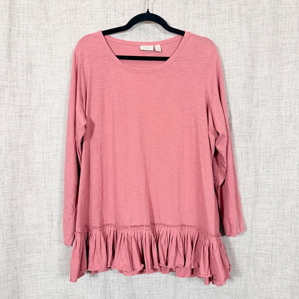 LOGO Lori Goldstein Tunic Top Women 1X Ruffle Peplum Cotton Boho Casual Feminine